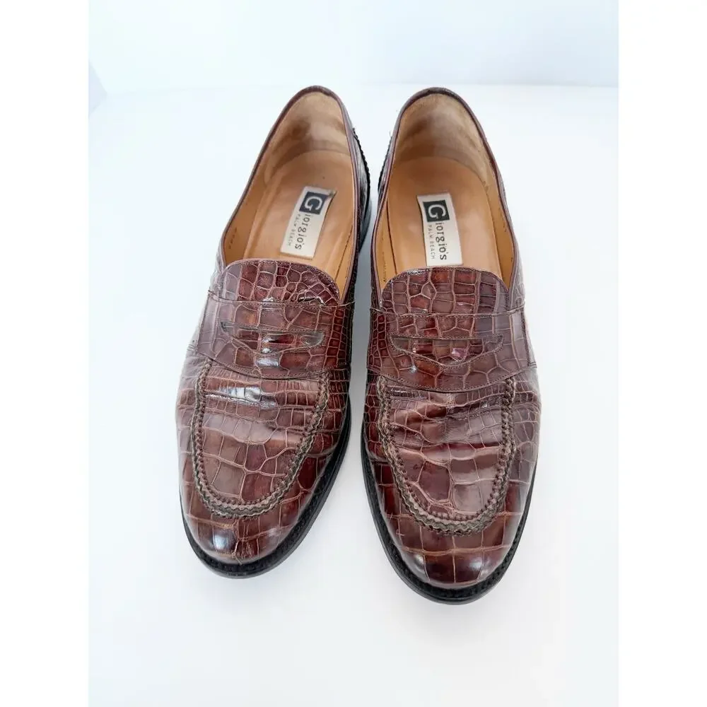 Giorgio’s Palm Beach Croc Leather Loafers Brown Men’s Size 12
